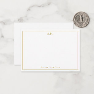 Enkelt Faux Guld 2 Monogram Namn Minimal Gräns Anteckningskort