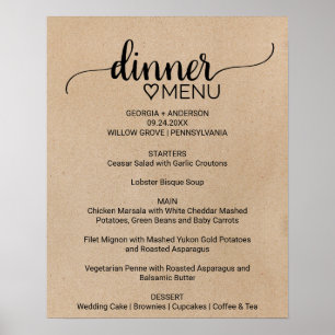 Enkelt faux Kraft Calligraphy Dinner Menu-tecken Poster