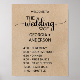 Enkelt Faux Kraft Calligraphy Order of Events Poster