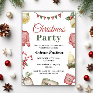 Enkelt festive Watercolor jul Party Inbjudningar