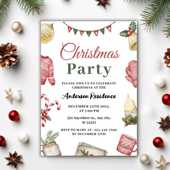 Enkelt festive Watercolor jul Party Inbjudningar (Skapare uppladdad)