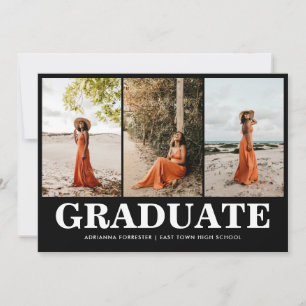Enkelt fet svart skript Student Photo Collage Inbjudningar