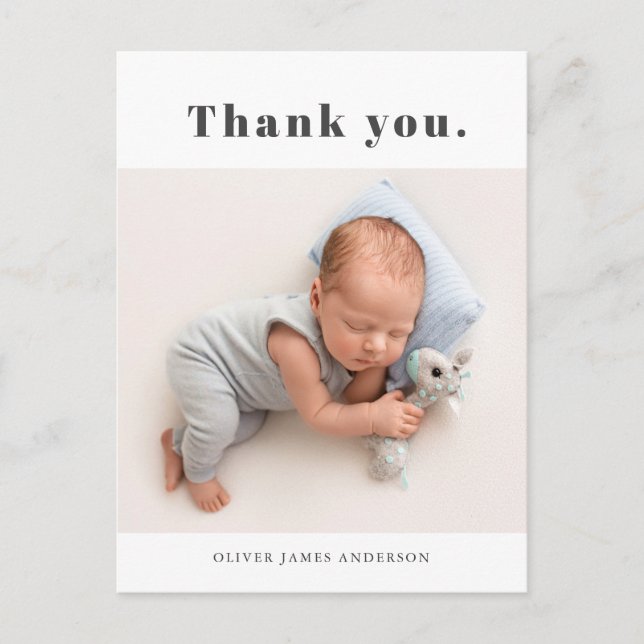 Enkelt fet typografi Baby Photo Tack Vykort (Framsida)