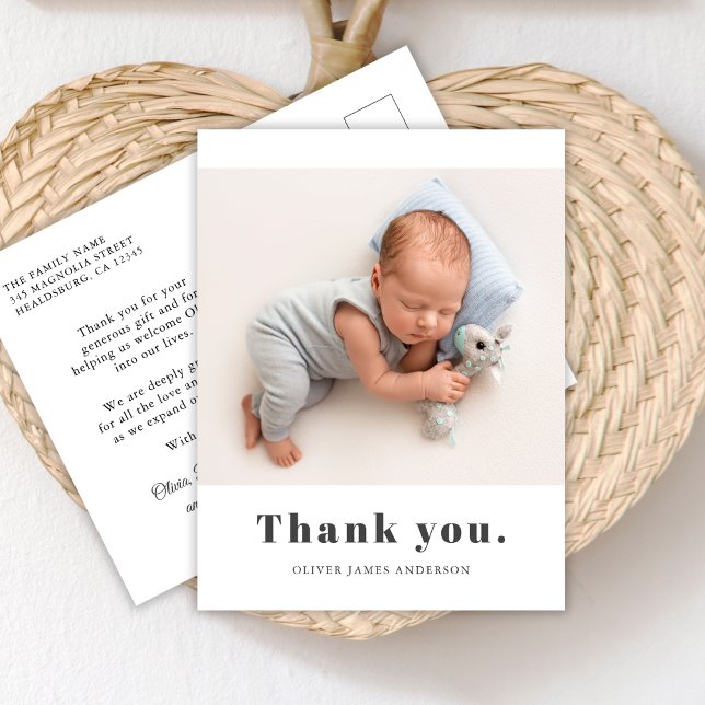 Enkelt fet typografi Baby Photo Tack Vykort (Skapare uppladdad)