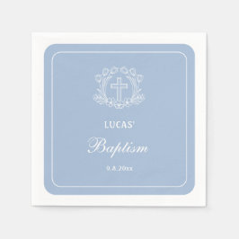Enkelt Floral Cross på ljusblå aptism Pappersservett