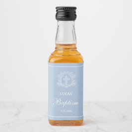 Enkelt Floral Cross på ljusblå aptism Spritflaskor Etikett