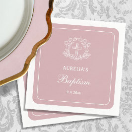 Enkelt Floral Cross på rosa Baptism Pappersservett