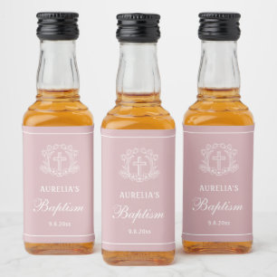 Enkelt Floral Cross på rosa Baptism Spritflaskor Etikett