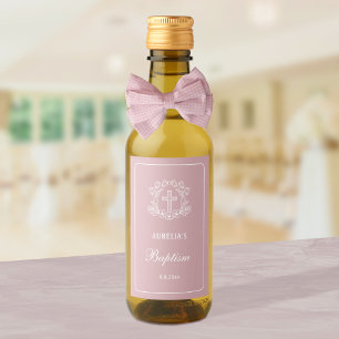 Enkelt Floral Cross på rosa Baptism Vinetikett
