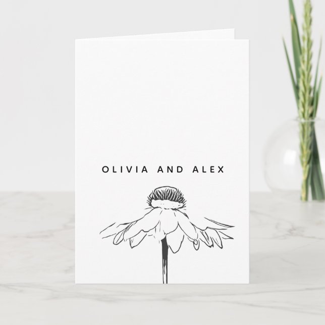 Enkelt Flower Line Teckning i svartvitt Kort (Framsida)