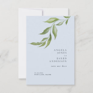 Enkelt Foliage Dusty Blue Bröllop Spara Datumet