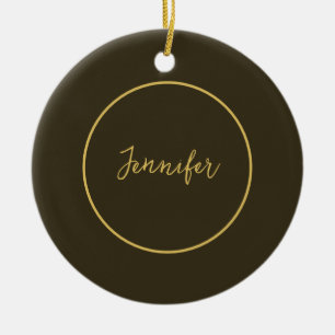 Enkelt för Modern Brown & Guld Färg Calligraphy Pl Julgransprydnad Keramik