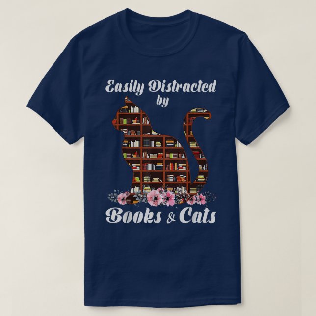 Enkelt fördelat på Bokar och katter, katt Lover Bo T Shirt (Design framsida)