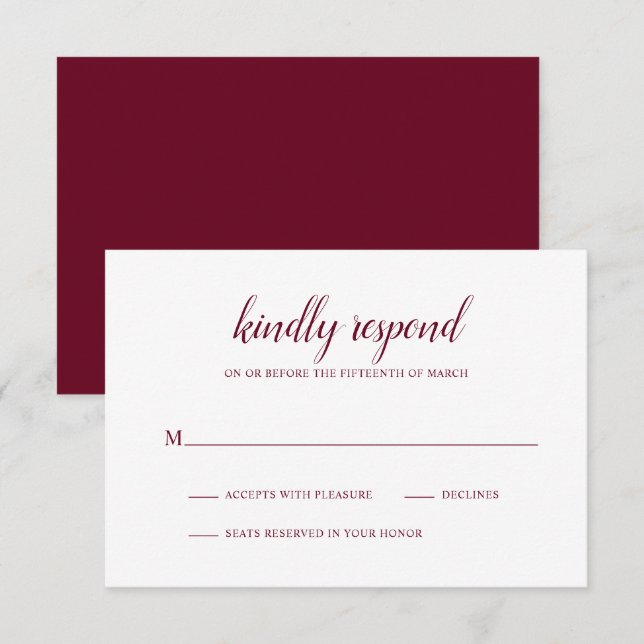 Enkelt Formal Burgundy Elegant bröllop OSA Kort (Fram/baksida)