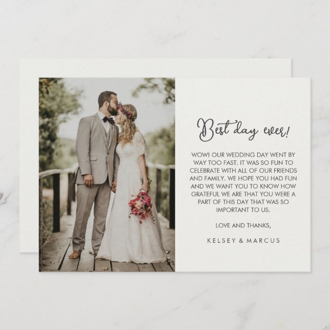 Enkelt foto "Bästa dagen någonsin" Bröllop Tack (Fram/baksida)
