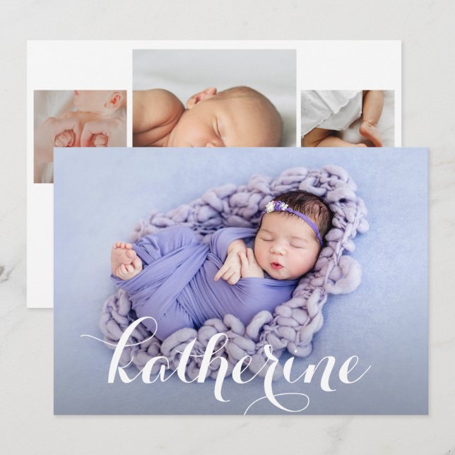 Enkelt foto Collage Birth Meddelande (Fram/baksida)