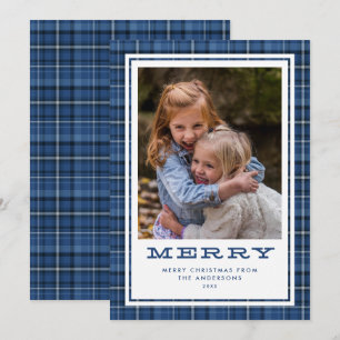 Enkelt foto för Merry Blue Play Julkort