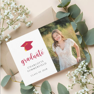 Enkelt foto från Cap och Tassel Red Studenten Inbjudningar