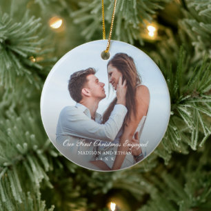Enkelt foto med Elegant vår första julklapp Julgransprydnad Keramik