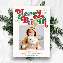 Enkelt foto Merry & Bright Helgdag Card