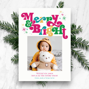 Enkelt foto Merry & Bright Helgdag Card Julkort