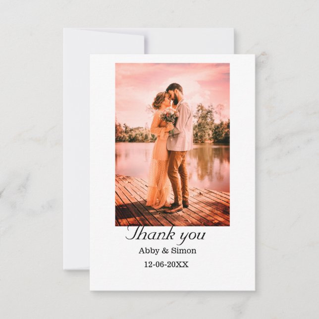 Enkelt foto, minimalt modernt elegant bröllop tack kort (Framsida)