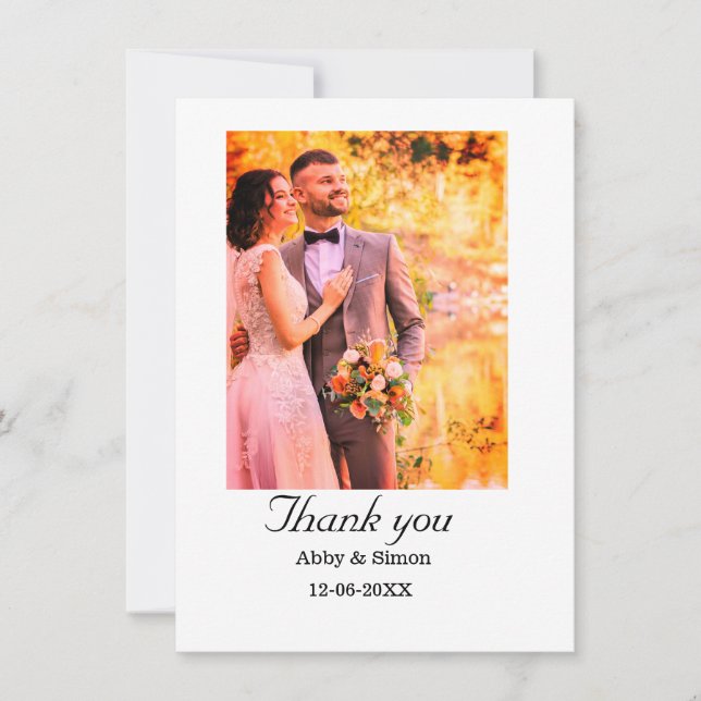 Enkelt foto, minimalt modernt elegant bröllop tack kort (Framsida)