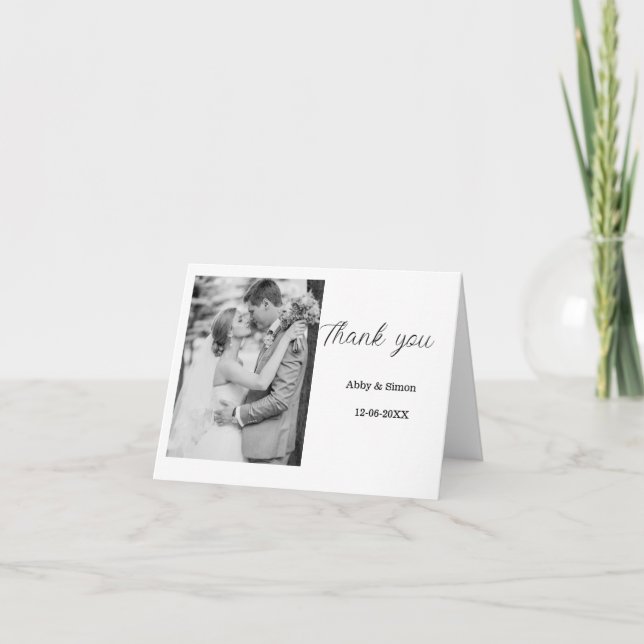 Enkelt foto, minimalt modernt elegant bröllop tack kort (Framsida)