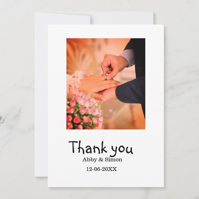 Enkelt foto, minimalt modernt elegant bröllop tack kort (Framsida)