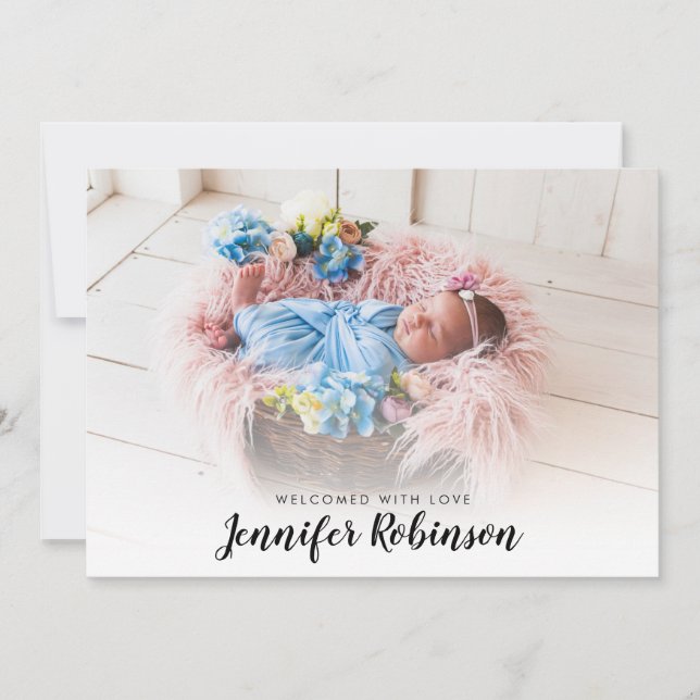 Enkelt foto Nyfödd Baby Tillkännagivande för födel Meddelande (Framsida)