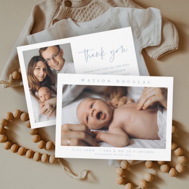 Enkelt foto-nyfött foto-födelse från Baby Tack Kort (Simple minimalist newborn baby photo thank you card.)