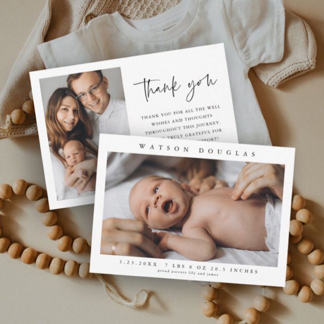 Enkelt foto-nyfött foto-födelse från Baby Tack Kort (Simple minimalist newborn baby photo thank you card.)