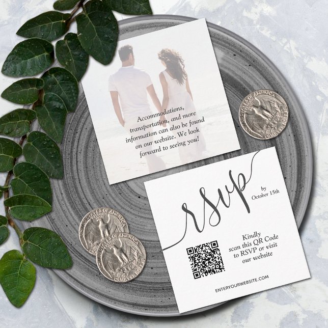 Enkelt foto QR-kod Bröllop Tilläggskort (Small 2.5" x 2.5" QR code wedding RSVP cards)