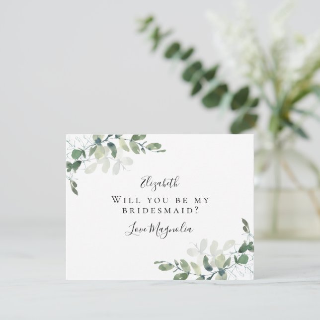 Enkelt Frieri Eucalyptus Bridesmaid-kort (Stående Fram)