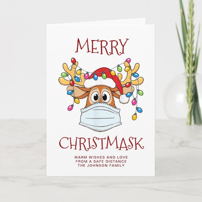 Enkelt funny Merry Kristus-Mask Reindeer Hälsning Helgkort (Framsida)
