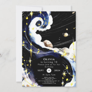 Enkelt Galaxy Space Birthday Inbjudningar