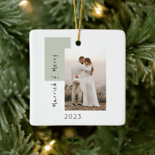 Enkelt gift och merry Photo Newlyed sage Julgransprydnad Keramik
