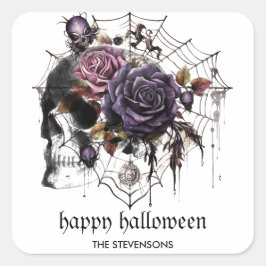 Enkelt gotskt ro och skalle Halloween fest Fyrkantigt Klistermärke