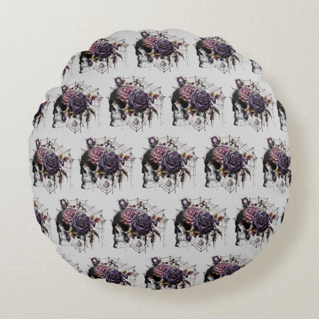 Enkelt gotskt ro och skalle Halloween fest Rund Kudde (Framsidan)