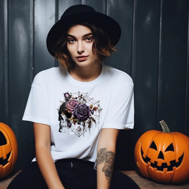 Enkelt gotskt ro och skalle Halloween fest T Shirt (Skapare uppladdad)