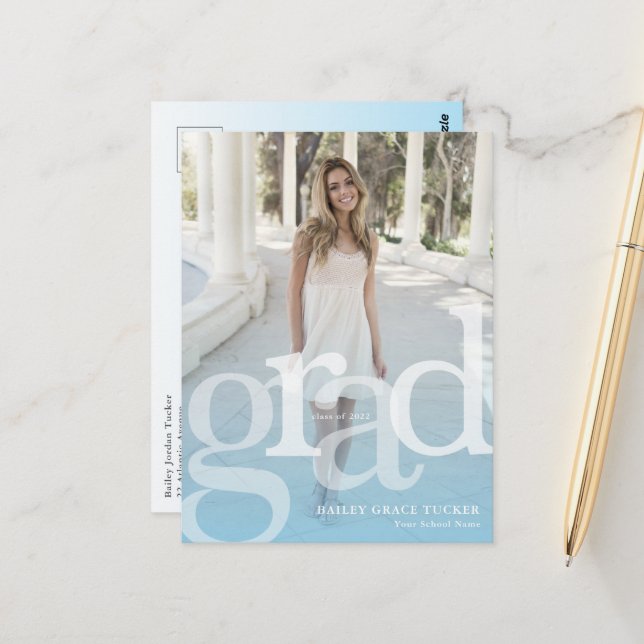 Enkelt graderat ljusblått överlägg varje år Studen Vykort (Fram/Back In Situ)