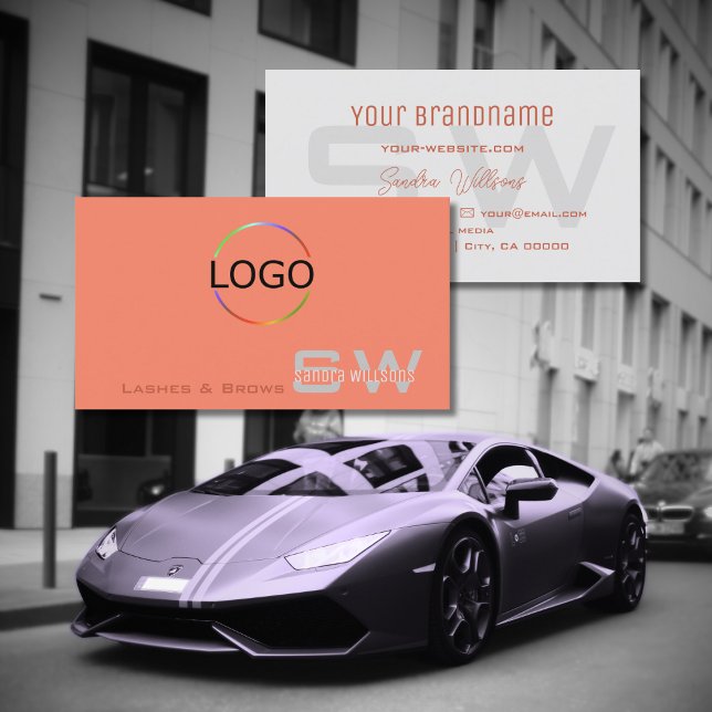 Enkelt Grått i koralljuset med Monogram och Logoty Visitkort (Skapare uppladdad)