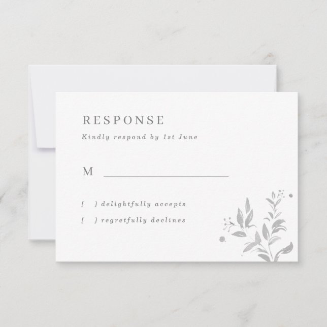 Enkelt Grått Löv Bröllop OSA Card Kort (Framsida)