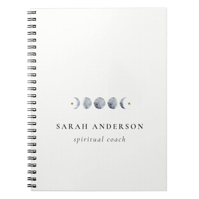 Enkelt Grått Lunar Celestial Måne Phase Watercolor Anteckningsbok (Framsidan)