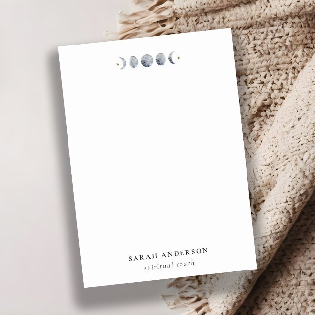 Enkelt Grått Lunar Celestial Måne Phase Watercolor Anteckningskort (Skapare uppladdad)