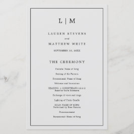 Enkelt Grått Monogram Elegant bröllop-program