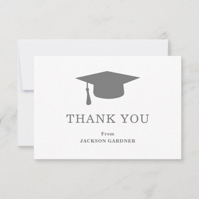 Enkelt Grått Mortar Board Modern Studenten Tack Kort (Framsida)