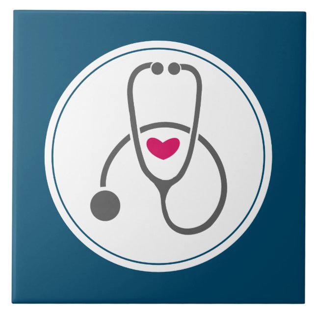 Enkelt Grått Nursing Stethoscope med Red Heart Kakelplatta (Framsidan)