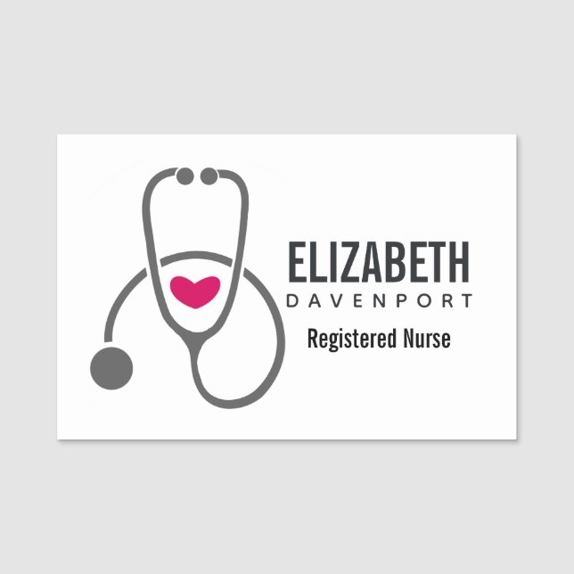 Enkelt Grått Nursing Stethoscope med Red Heart Namnbricka (Framsida)