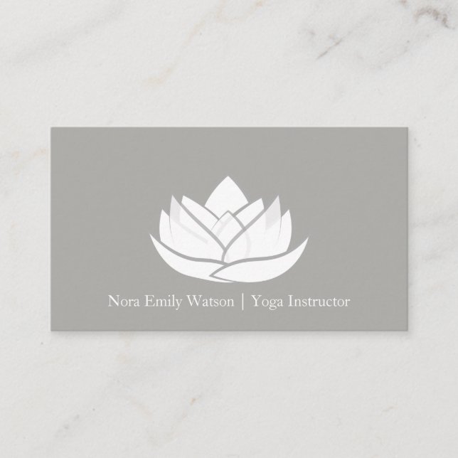 Enkelt Grått och vitt Lotus Flower-Affärskort Visitkort (Framsida)